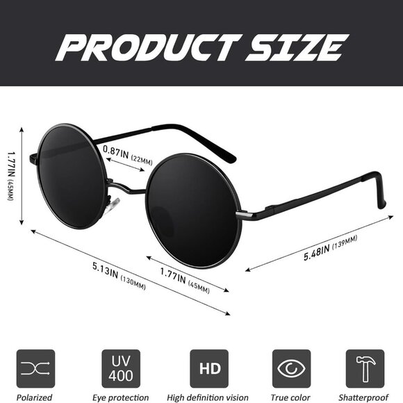 Retro Round Polarized Sunglasses Mens Womens Circle Metal Hippie Shades … - Picture 6 of 7